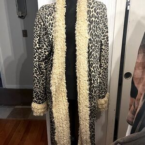 Animal print sweater coat.